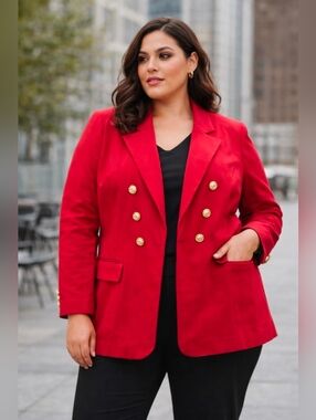 Lane Bryant Women's Red Blazer Size 22 Gold Buttons, front clasp closure. work